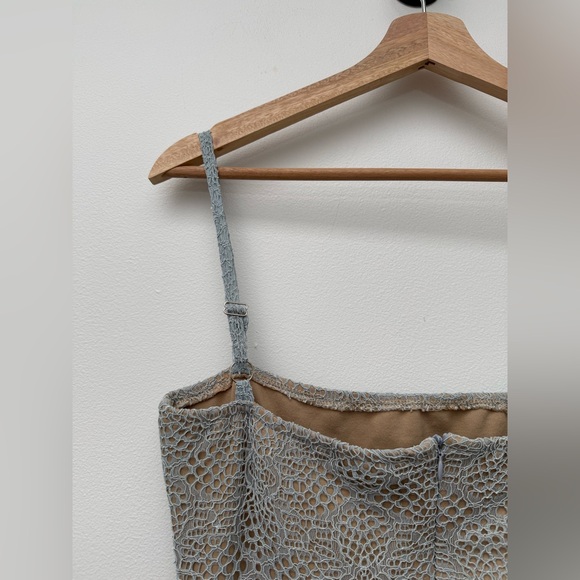SNDYS Lace Bodycon Midi Dress Blue Grey | Strappy Slip Dress - Picture 4 of 14